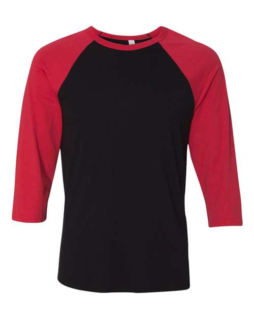 BELLA + CANVAS Three-Quarter Sleeve Baseball Tee 3200 Black/ Red Custom Embroidered Business Logo