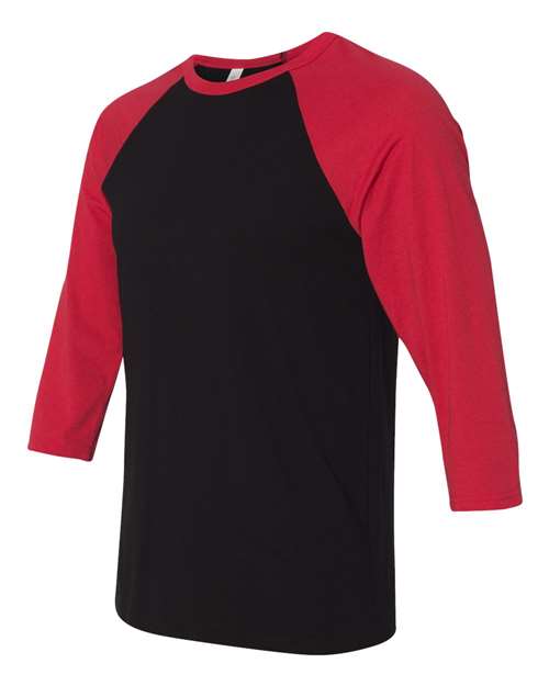 BELLA + CANVAS Three-Quarter Sleeve Baseball Tee 3200 Black/ Red Custom Embroidered Business Logo