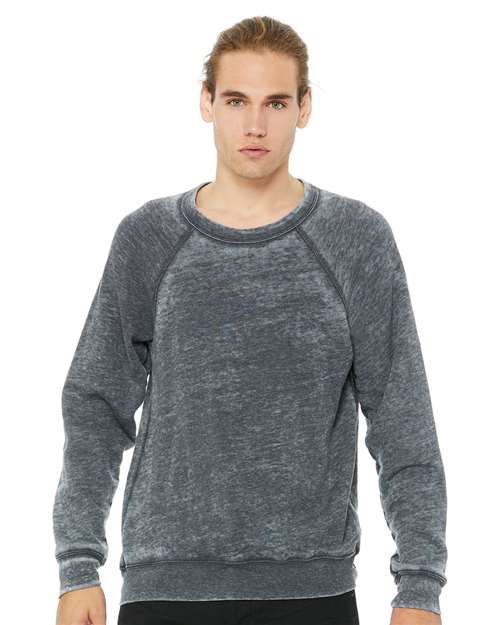 Custom Embroidered  BELLA + CANVAS Sponge Fleece Raglan Crewneck Sweatshirt 3901 Grey Acid Wash