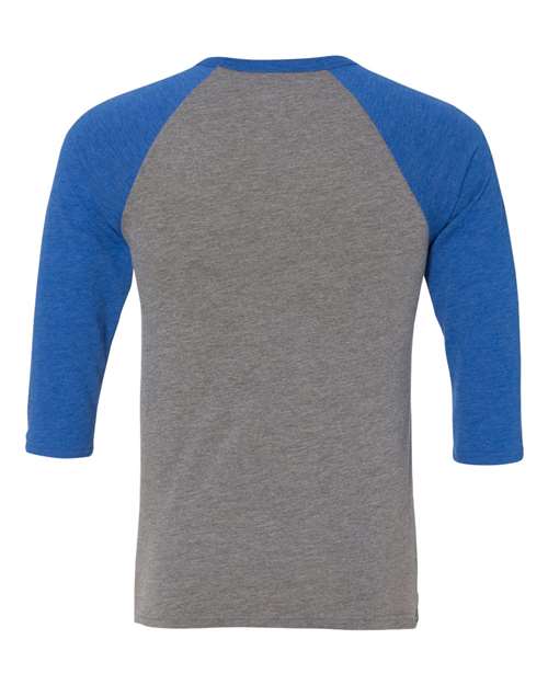BELLA + CANVAS Three-Quarter Sleeve Baseball Tee 3200 Grey/ True Royal Triblend Custom Embroidered Business Logo