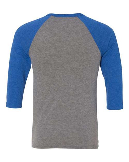 BELLA + CANVAS Three-Quarter Sleeve Baseball Tee 3200 Grey/ True Royal Triblend Custom Embroidered Business Logo