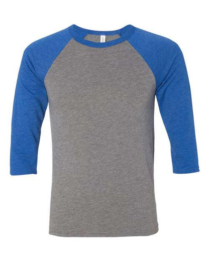 BELLA + CANVAS Three-Quarter Sleeve Baseball Tee 3200 Grey/ True Royal Triblend Custom Embroidered Business Logo