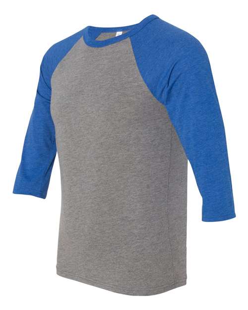 BELLA + CANVAS Three-Quarter Sleeve Baseball Tee 3200 Grey/ True Royal Triblend Custom Embroidered Business Logo