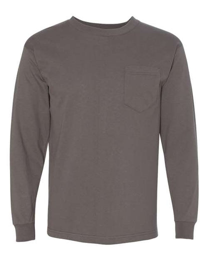 Bayside USA-Made Long Sleeve Pocket T-Shirt 8100 Charcoal