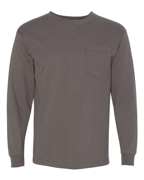Bayside USA-Made Long Sleeve Pocket T-Shirt 8100 Charcoal