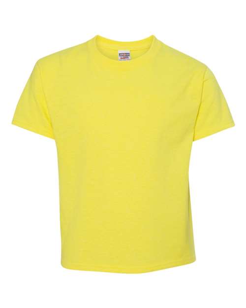 JERZEES Dri-Power® Youth 50/50 T-Shirt 29BR Neon Yellow Custom Embroidered Business Logo