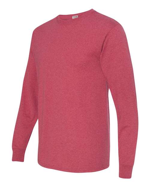 JERZEES Dri-Power® Long Sleeve 50/50 T-Shirt 29LSR Vintage Heather Navy Custom Embroidered Business Logo