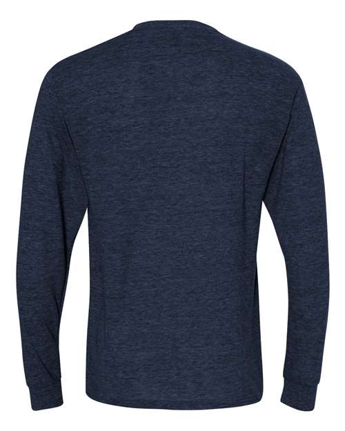 JERZEES Dri-Power® Long Sleeve 50/50 T-Shirt 29LSR Vintage Heather Navy Custom Embroidered Business Logo