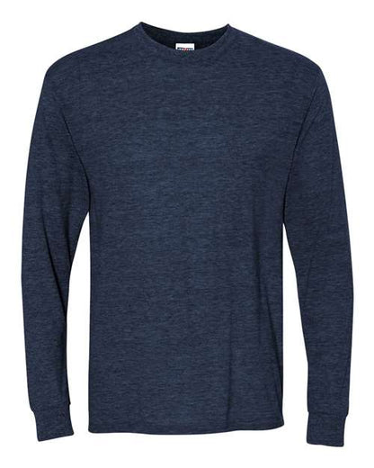 JERZEES Dri-Power® Long Sleeve 50/50 T-Shirt 29LSR Vintage Heather Navy Custom Embroidered Business Logo