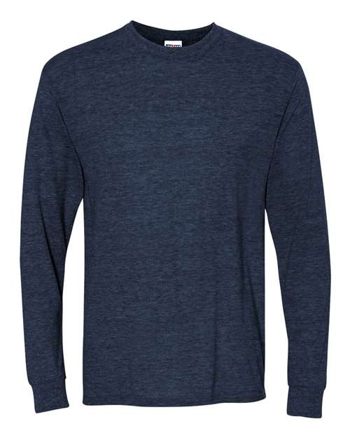 JERZEES Dri-Power® Long Sleeve 50/50 T-Shirt 29LSR Vintage Heather Navy Custom Embroidered Business Logo