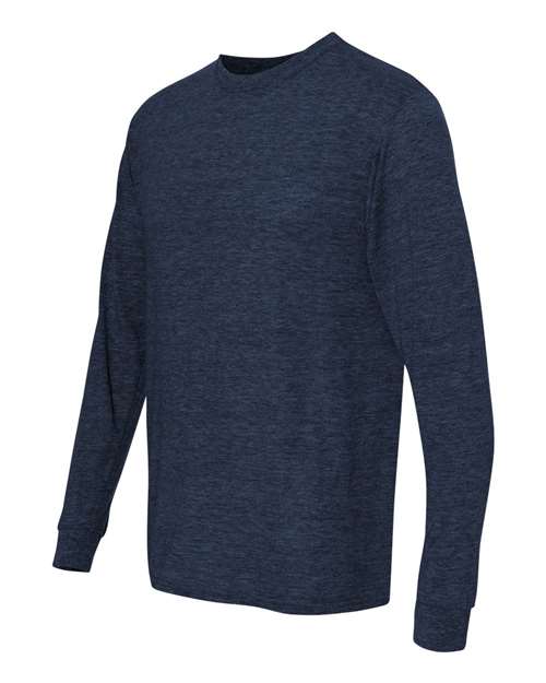 JERZEES Dri-Power® Long Sleeve 50/50 T-Shirt 29LSR Vintage Heather Navy Custom Embroidered Business Logo