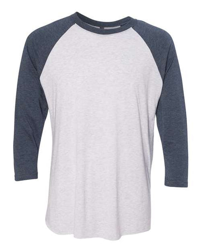 Next Level Triblend Three-Quarter Raglan T-Shirt 6051 Indigo Sleeves/ Heather White Body