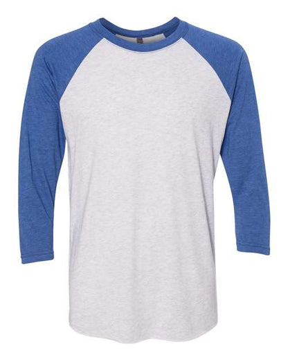Next Level Triblend Three-Quarter Raglan T-Shirt 6051 Vintage Royal Sleeves/ Heather White Body