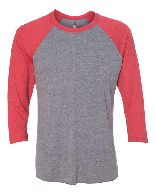 Next Level Triblend Three-Quarter Raglan T-Shirt 6051 Vintage Red Sleeves/ Premium Heather Body