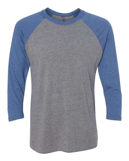 Next Level Triblend Three-Quarter Raglan T-Shirt 6051 Vintage Royal Sleeves/ Premium Heather Body