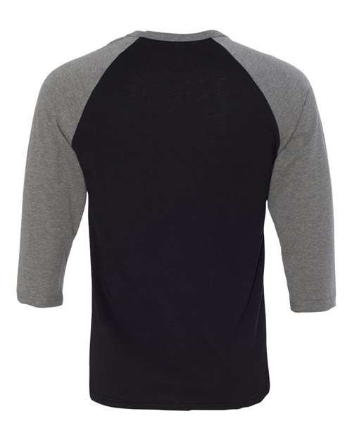 BELLA + CANVAS Three-Quarter Sleeve Baseball Tee 3200 Black/ Deep Heather Custom Embroidered Business Logo
