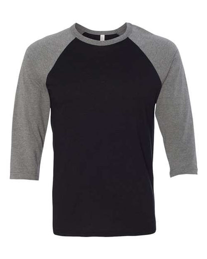 BELLA + CANVAS Three-Quarter Sleeve Baseball Tee 3200 Black/ Deep Heather Custom Embroidered Business Logo