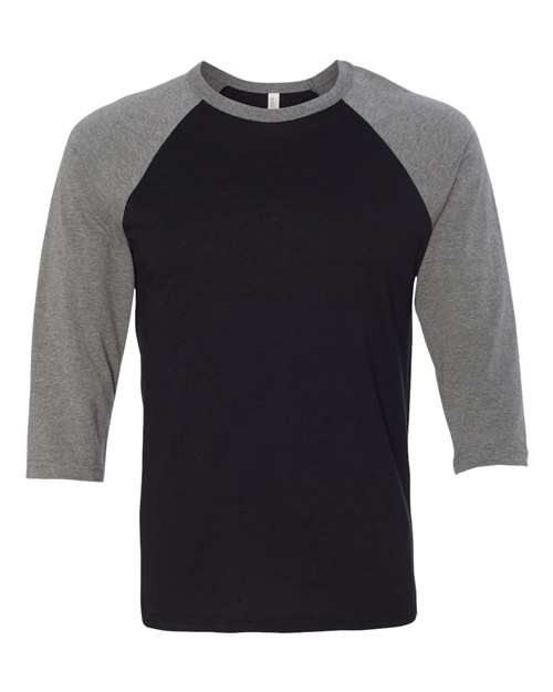 BELLA + CANVAS Three-Quarter Sleeve Baseball Tee 3200 Black/ Deep Heather Custom Embroidered Business Logo