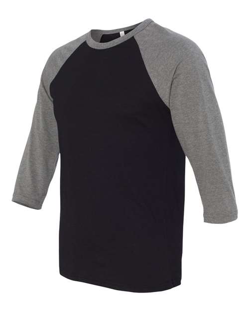 BELLA + CANVAS Three-Quarter Sleeve Baseball Tee 3200 Black/ Deep Heather Custom Embroidered Business Logo