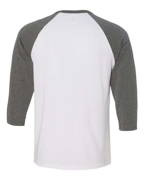 BELLA + CANVAS Three-Quarter Sleeve Baseball Tee 3200 White/ Black Custom Embroidered Business Logo