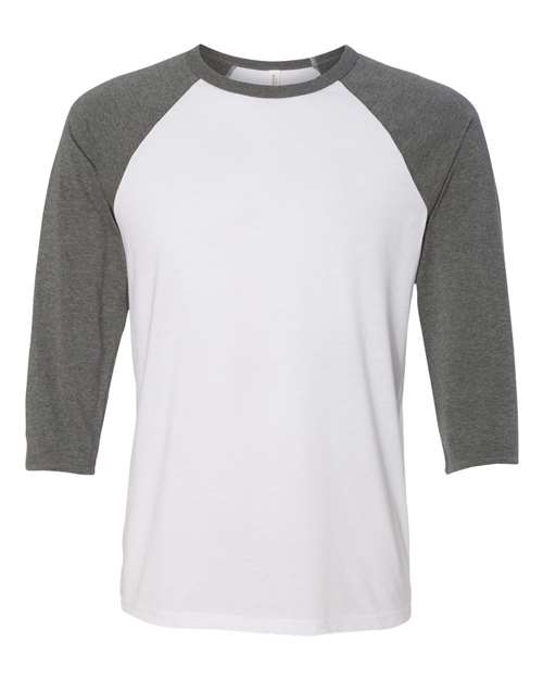 BELLA + CANVAS Three-Quarter Sleeve Baseball Tee 3200 White/ Black Custom Embroidered Business Logo