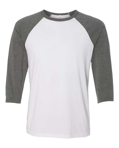 BELLA + CANVAS Three-Quarter Sleeve Baseball Tee 3200 White/ Black Custom Embroidered Business Logo