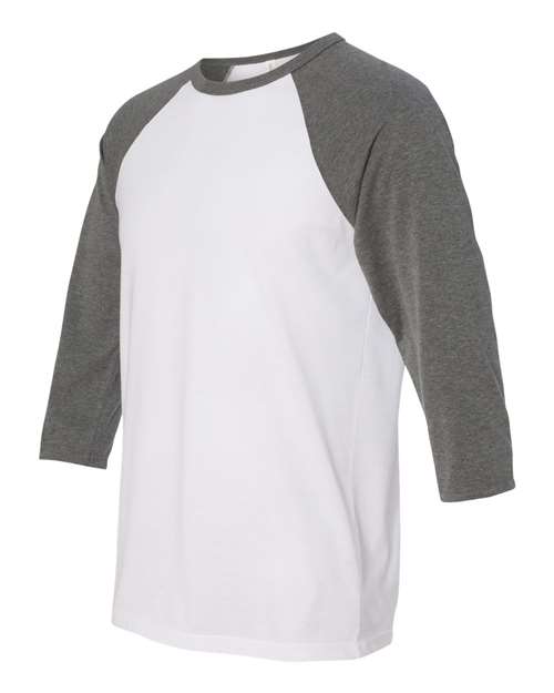 BELLA + CANVAS Three-Quarter Sleeve Baseball Tee 3200 White/ Black Custom Embroidered Business Logo