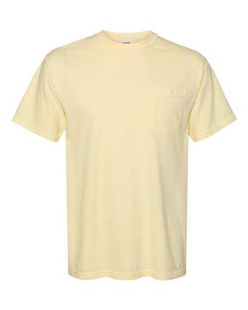 Comfort Colors Garment-Dyed Heavyweight Pocket T-Shirt 6030 Banana Custom Embroidered Business Logo