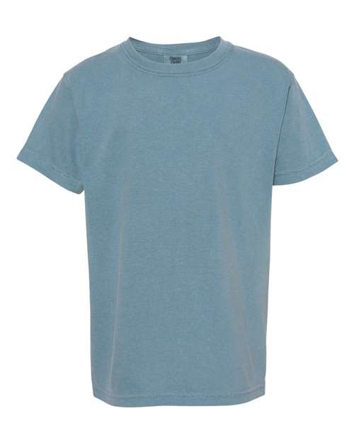 Comfort Colors Garment-Dyed Youth Heavyweight T-Shirt 9018 Ice Blue Custom Embroidered Business Logo
