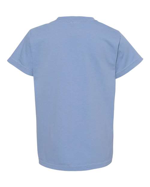 Comfort Colors Garment-Dyed Youth Heavyweight T-Shirt 9018 Washed Denim Custom Embroidered Business Logo