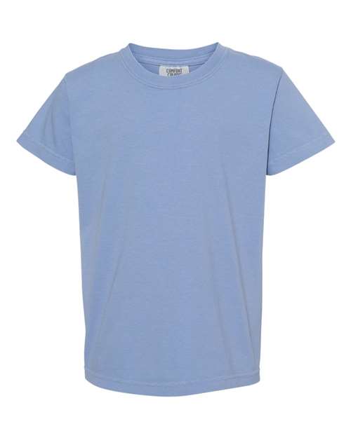 Comfort Colors Garment-Dyed Youth Heavyweight T-Shirt 9018 Washed Denim Custom Embroidered Business Logo