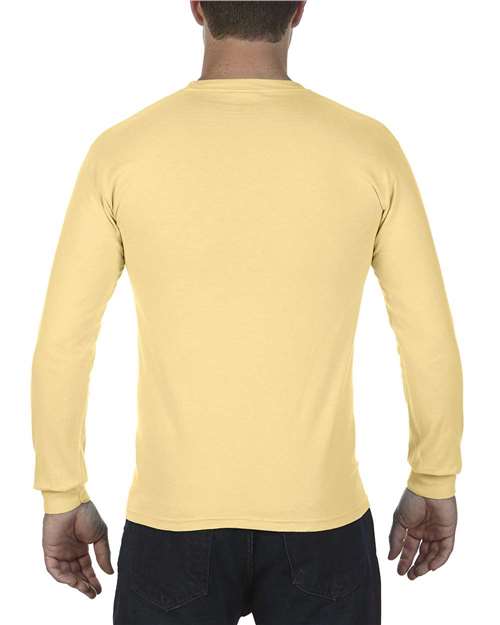 Comfort Colors Garment-Dyed Heavyweight Long Sleeve Pocket T-Shirt 4410 Butter Custom Embroidered Business Logo