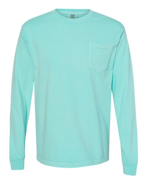 Comfort Colors Garment-Dyed Heavyweight Long Sleeve Pocket T-Shirt 4410 Butter Custom Embroidered Business Logo