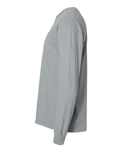 Comfort Colors Garment-Dyed Heavyweight Long Sleeve Pocket T-Shirt 4410 Granite Custom Embroidered Business Logo