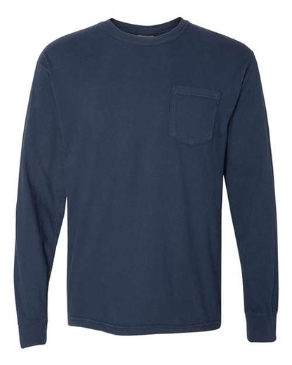 Comfort Colors Garment-Dyed Heavyweight Long Sleeve Pocket T-Shirt 4410 True Navy Custom Embroidered Business Logo