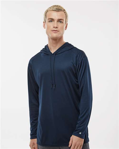 Custom Embroidered  Badger B-Core Hooded Long Sleeve T-Shirt 4105 Navy