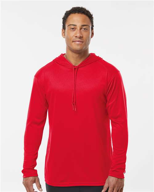 Custom Embroidered  Badger B-Core Hooded Long Sleeve T-Shirt 4105 Red