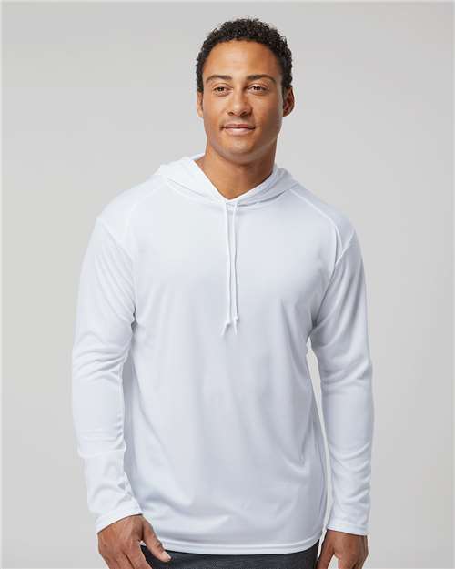 Custom Embroidered  Badger B-Core Hooded Long Sleeve T-Shirt 4105 White
