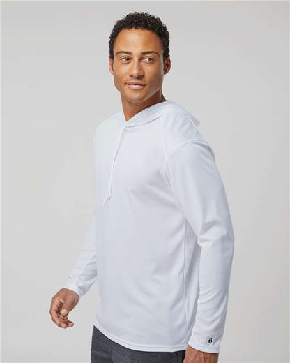 Badger B-Core Hooded Long Sleeve T-Shirt 4105 White