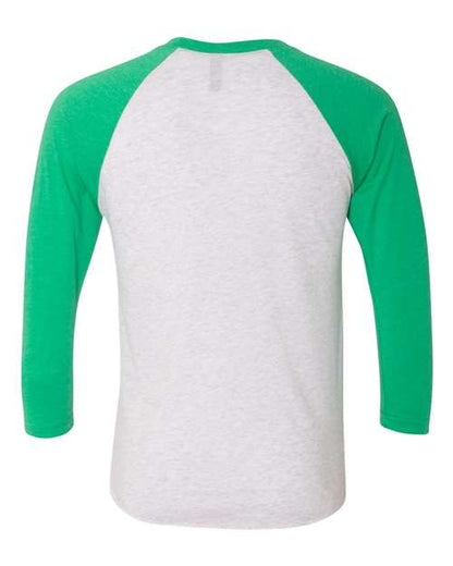 Next Level Triblend Three-Quarter Raglan T-Shirt 6051 Envy Sleeves/ Heather White Body