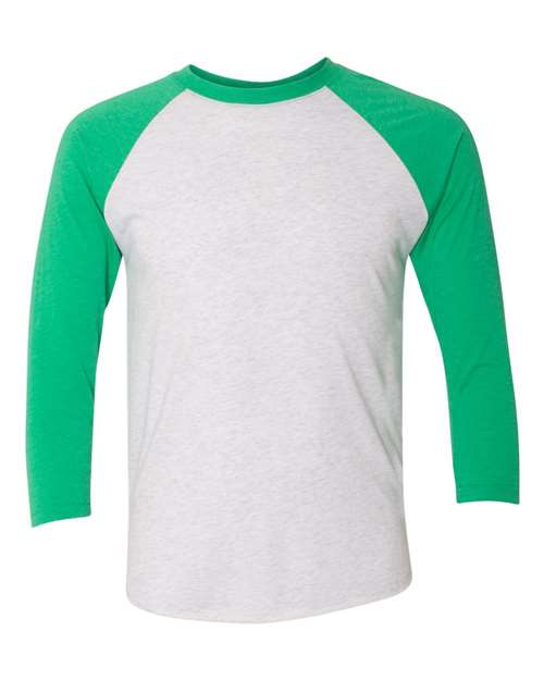 Next Level Triblend Three-Quarter Raglan T-Shirt 6051 Envy Sleeves/ Heather White Body