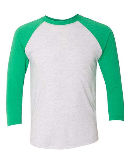 Next Level Triblend Three-Quarter Raglan T-Shirt 6051 Envy Sleeves/ Heather White Body