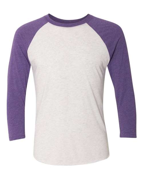 Next Level Triblend Three-Quarter Raglan T-Shirt 6051 Purple Rush Sleeves/ Heather White Body