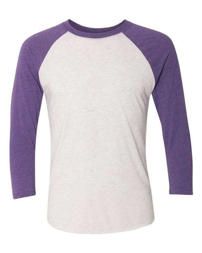 Next Level Triblend Three-Quarter Raglan T-Shirt 6051 Purple Rush Sleeves/ Heather White Body