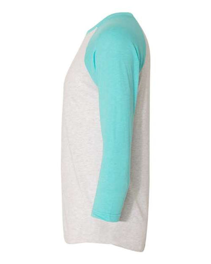 Next Level Triblend Three-Quarter Raglan T-Shirt 6051 Tahiti Blue Sleeves/ Heather White Body