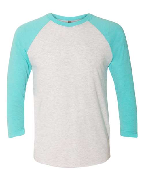 Next Level Triblend Three-Quarter Raglan T-Shirt 6051 Tahiti Blue Sleeves/ Heather White Body
