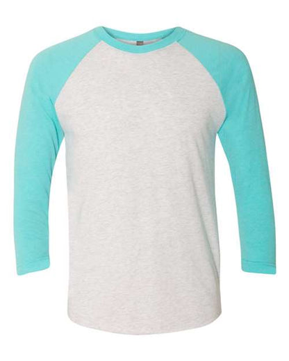 Next Level Triblend Three-Quarter Raglan T-Shirt 6051 Tahiti Blue Sleeves/ Heather White Body