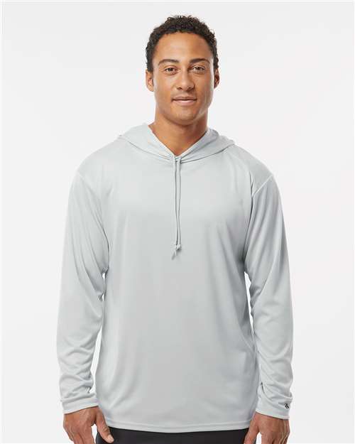 Custom Embroidered  Badger B-Core Hooded Long Sleeve T-Shirt 4105 Silver
