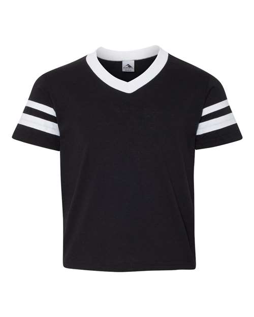 Augusta Sportswear Youth V-Neck Jersey with Striped Sleeves 4219