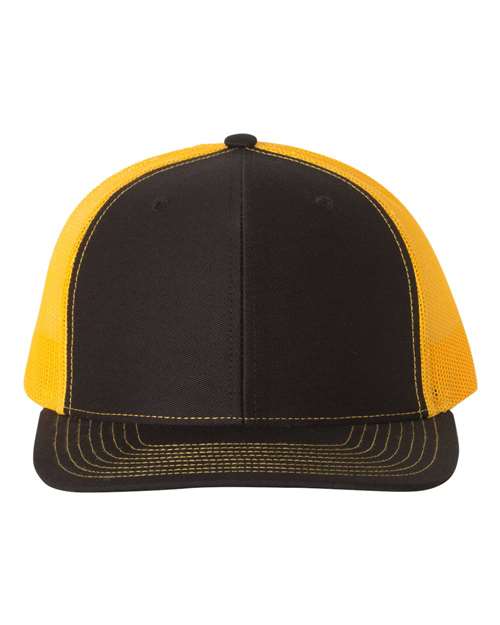 Richardson Snapback Trucker Cap 112 Black/ Gold Custom Embroidered Business Logo